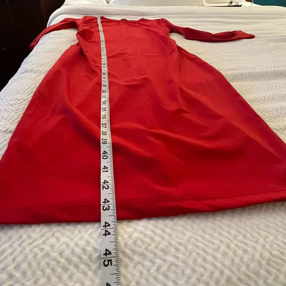 Women’s Red Long Sleeve Midi Sheath Dress Stretch Slim Comfy Size L - Picture 12 of 14
